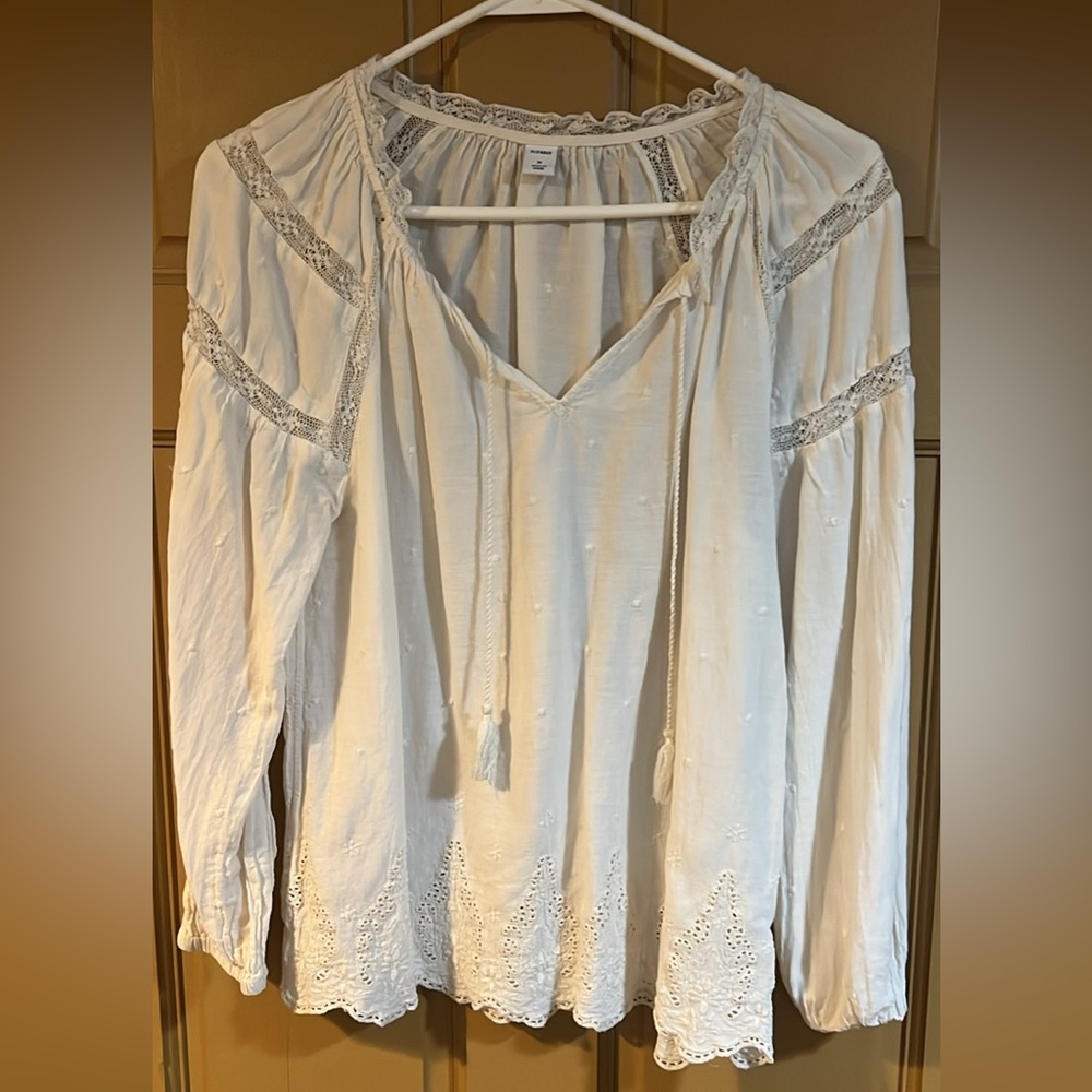 Elegant Cream Lace Trim Blouse